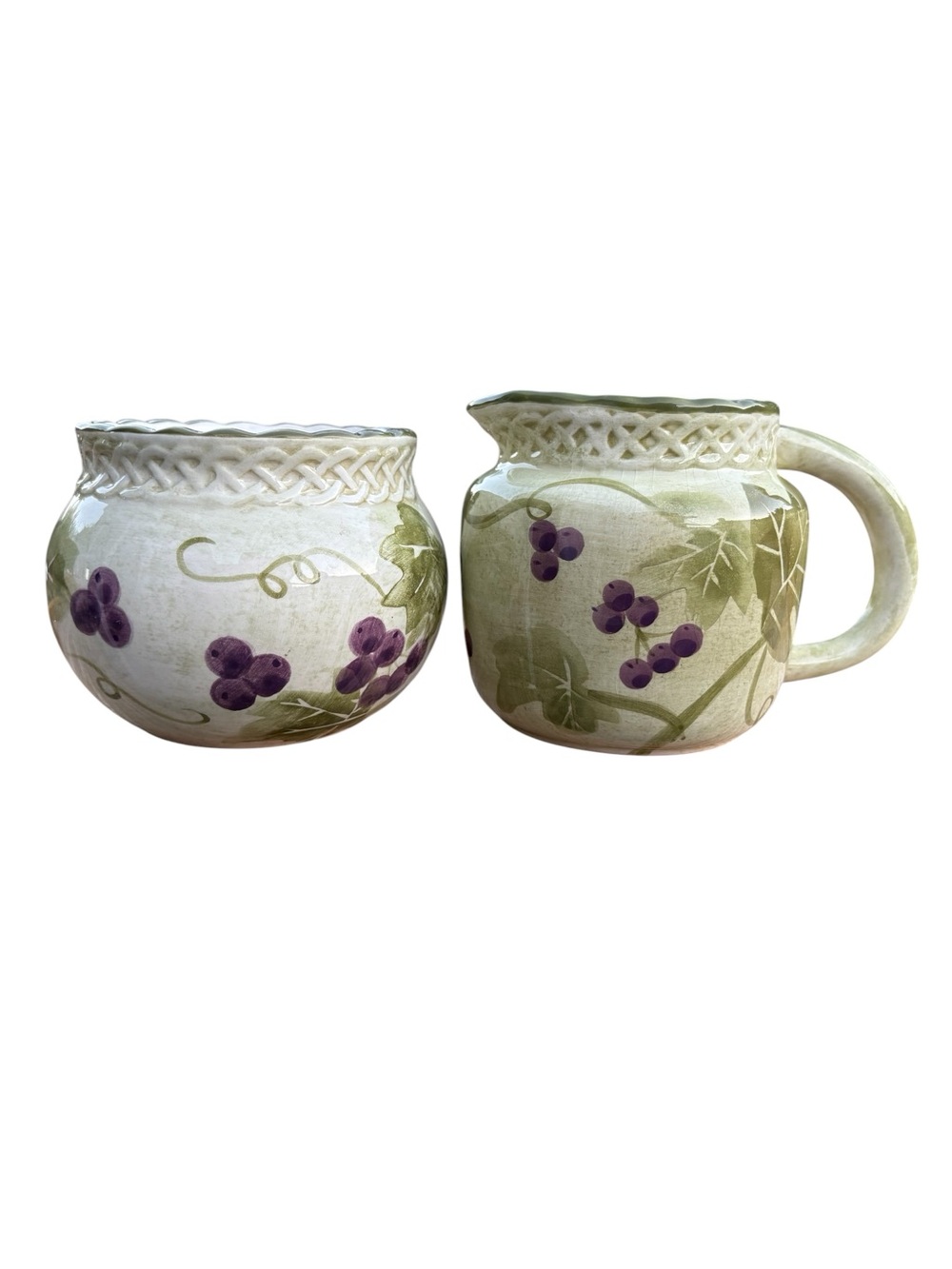 Jay Import Grape Vine Ceramic Creamer and Sugar Bowl Set